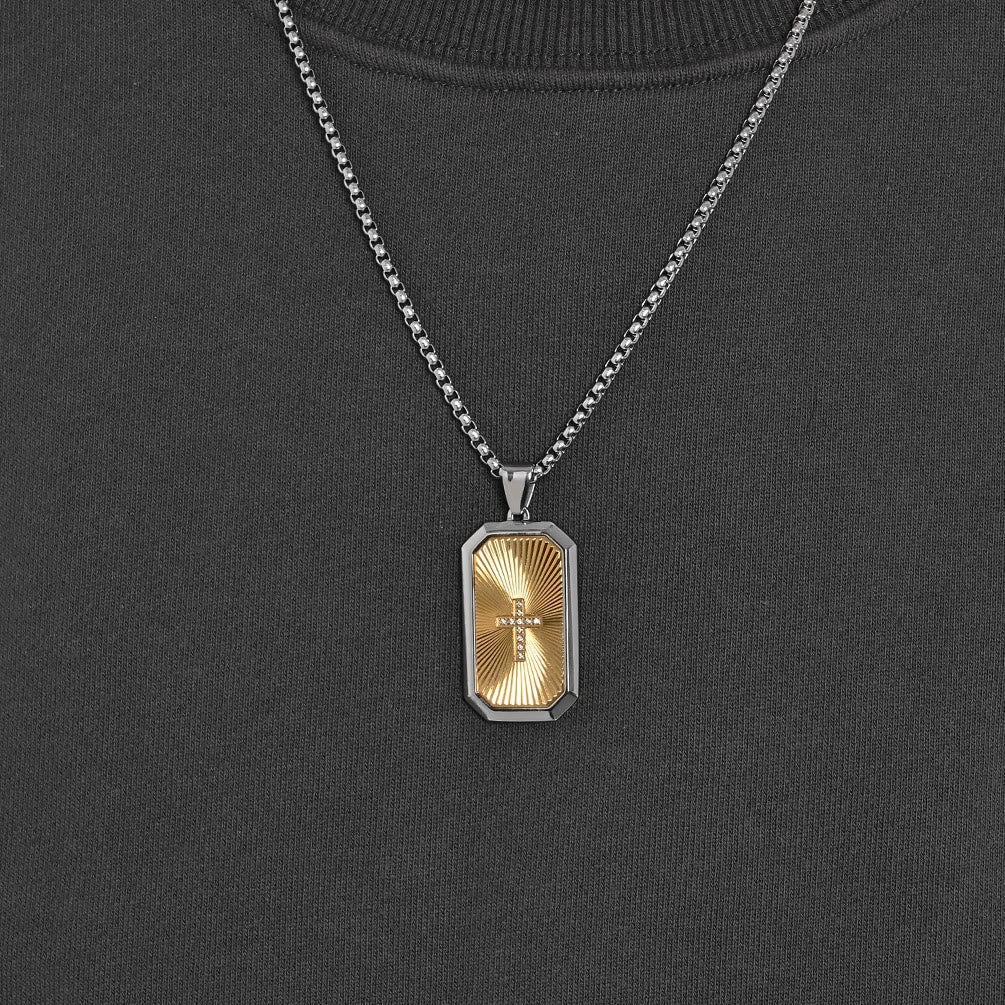 Christianartworkshop Stilvolle zweifarbige Kreuzkette: Vier vom Glauben inspirierte Designs - Goldener Anhänger & Silberkette - image 2