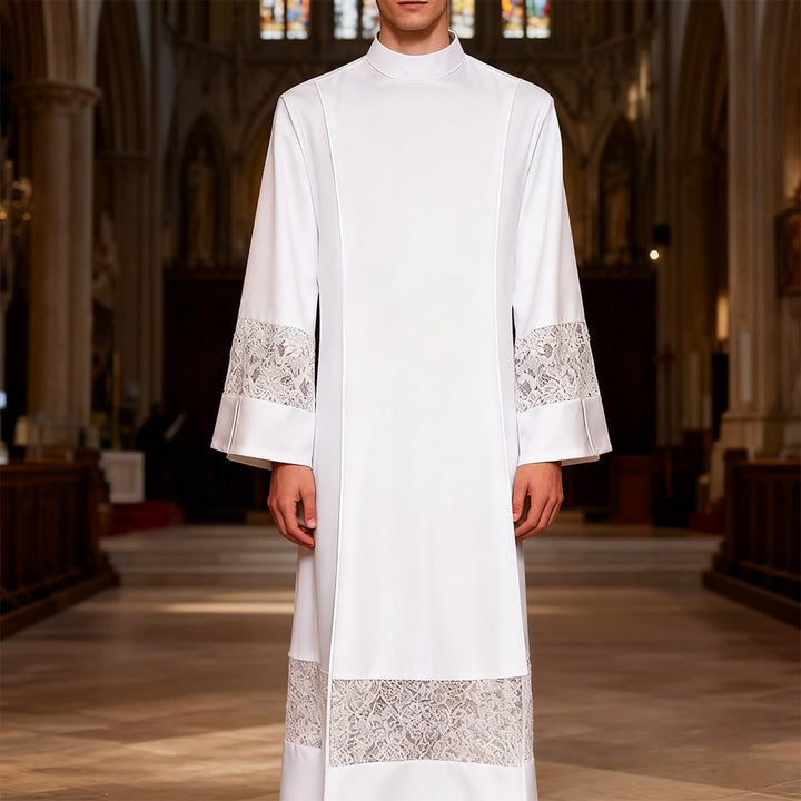 Christianartworkshop – Weiße Priesterroben in verschiedenen Stilen: Ideal für Gottesdienste und Rituale in der Kirche - Mit weißer durchscheinender Spitze - 3XL - image 7