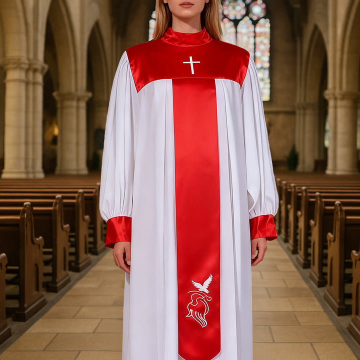 Christianartworkshop Mehrfarbige, elegante Geistliche-Roben mit Satinbesatz und Heiligensymbolen - Rot - 3XL - image 0