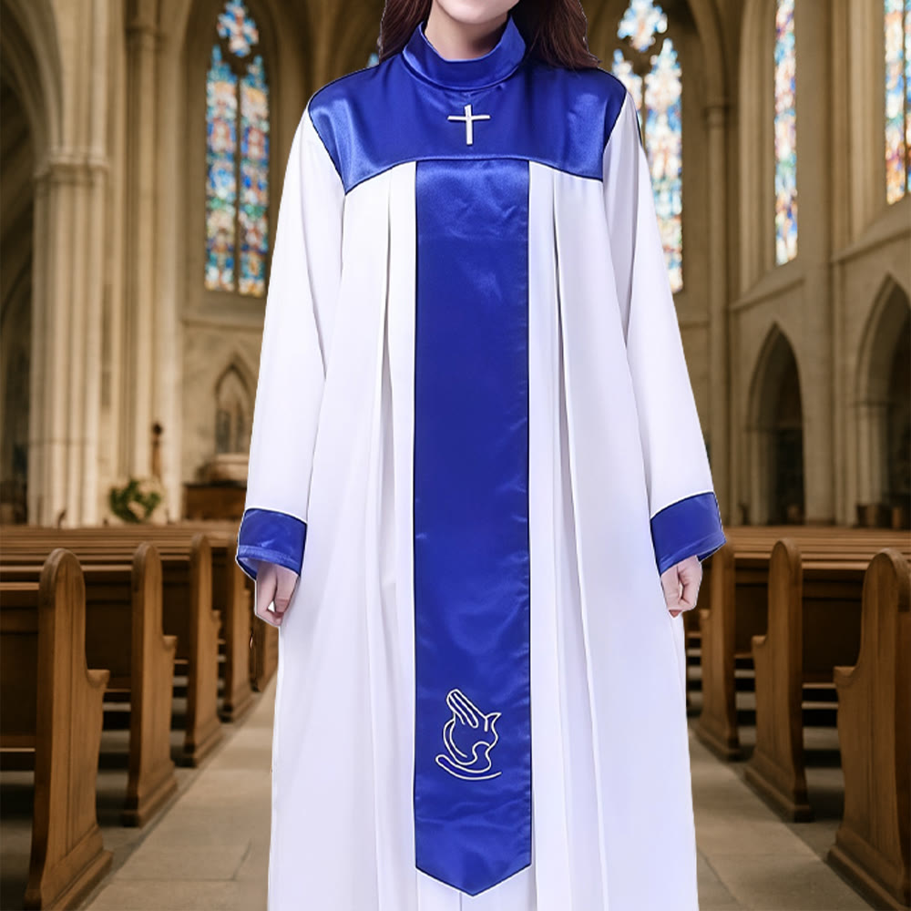 Christianartworkshop Mehrfarbige, elegante Geistliche-Roben mit Satinbesatz und Heiligensymbolen - Blau - 3XL - image 4
