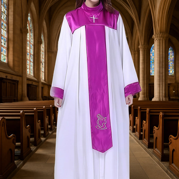 Christianartworkshop Mehrfarbige, elegante Geistliche-Roben mit Satinbesatz und Heiligensymbolen - Lila - 3XL - image 7
