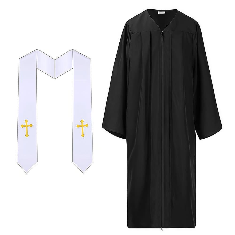 Christianartworkshop Elegante schwarz-weiße Priesterroben: Goldenes Kreuzdetail - image 7