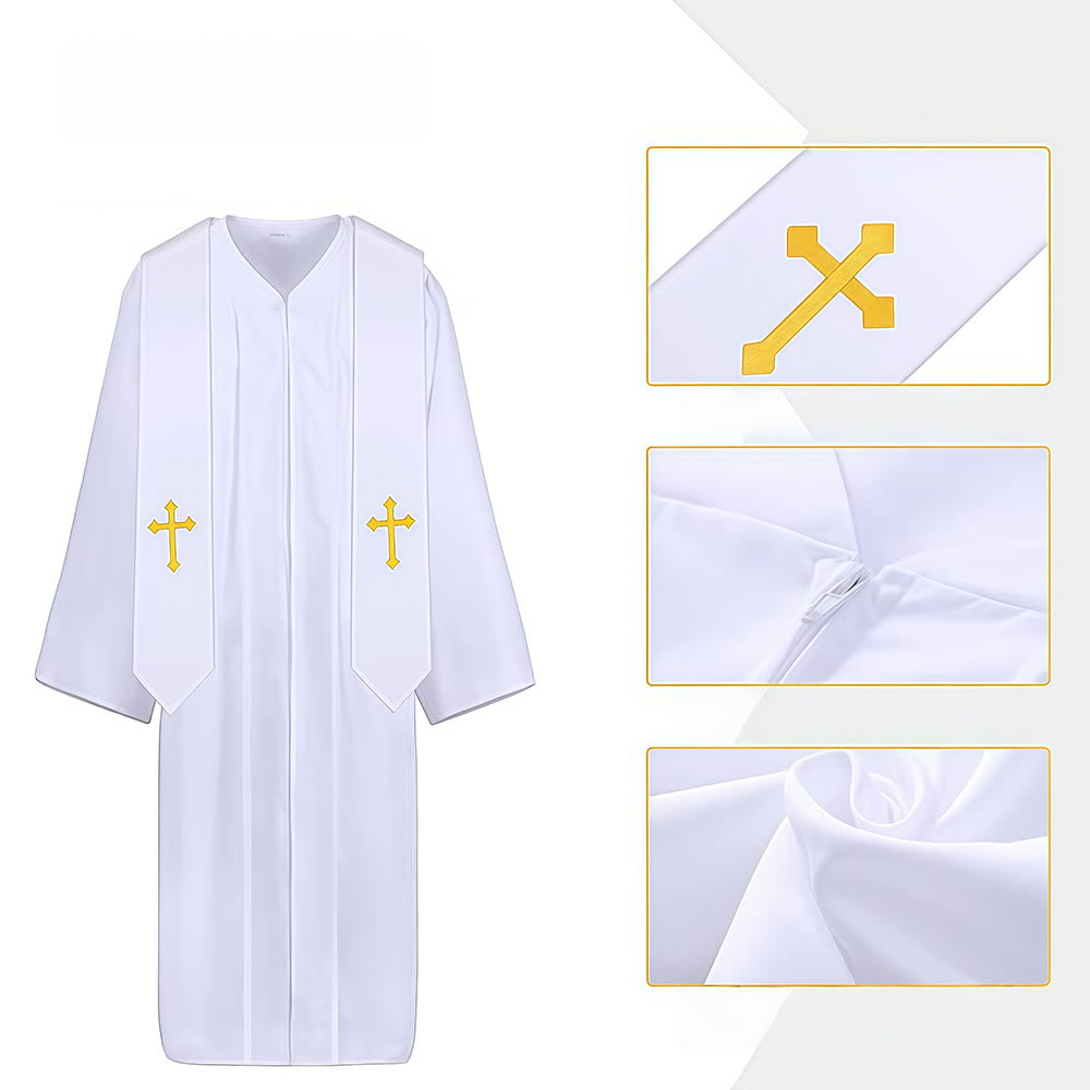 Christianartworkshop Elegante schwarz-weiße Priesterroben: Goldenes Kreuzdetail - image 2