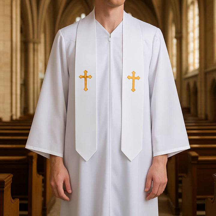 Christianartworkshop Elegante schwarz-weiße Priesterroben: Goldenes Kreuzdetail - Weiß - 3XL - image 0