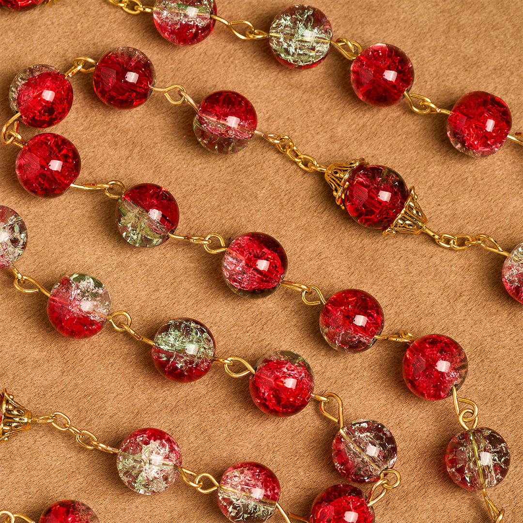 Christianartworkshop Thanksgiving Day: Weihnachts-Rosenkranz aus roten Perlen mit goldenem Kruzifix und Madonna-Medaille - image 9
