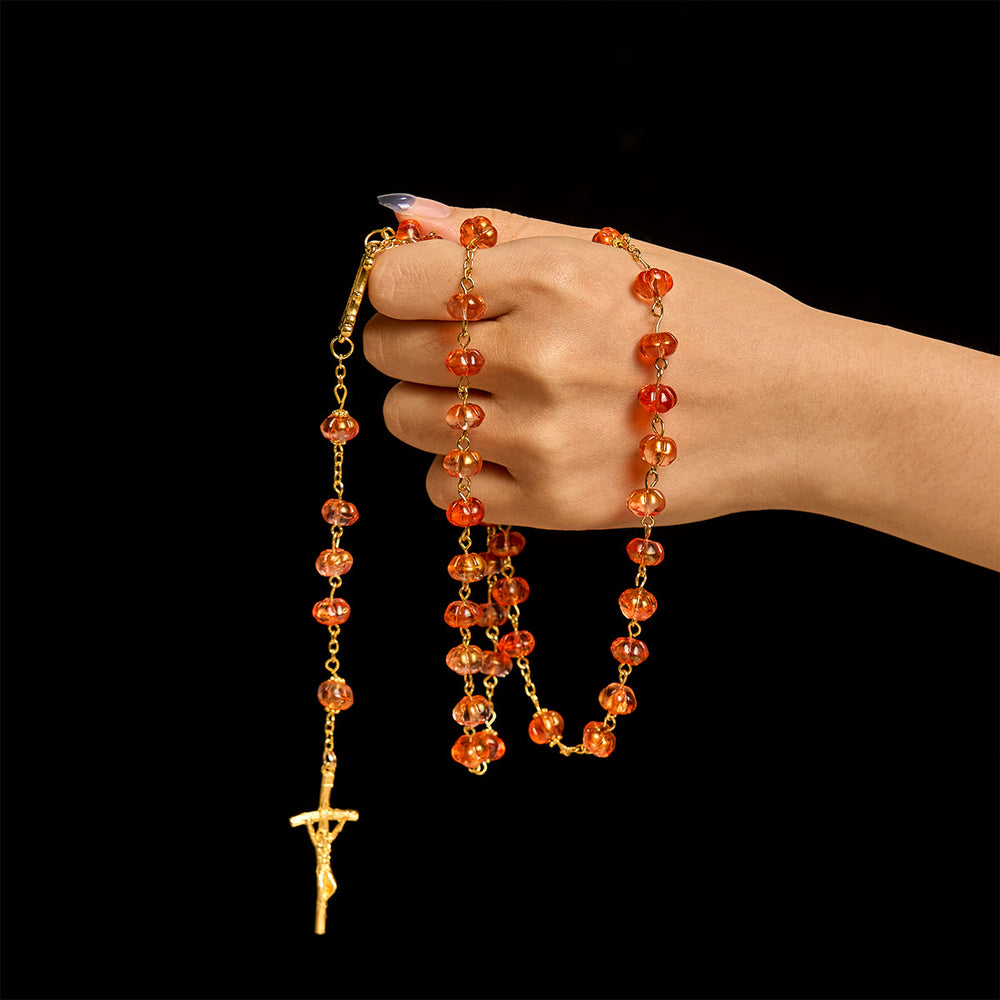 Christianartworkshop Erntedankfest: Rosenkranz aus heiligen Kürbisperlen mit Wundertätiger Medaille und Kreuz - image 1