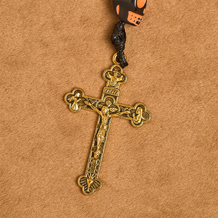 Christianartworkshop Rosenkranz im gotischen Stil: Schwarzes Totenkopf-Design mit goldenem Kruzifix - image 8