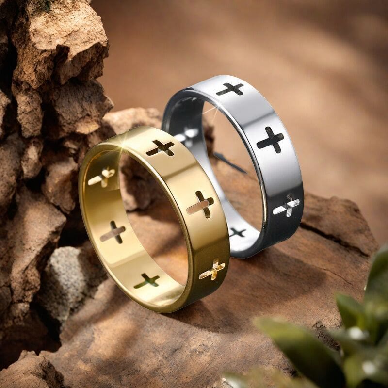 Christianartworkshop Ring mit mehreren Kreuzausschnitten: Zweifarbiger Edelstahl-Glaubensschmuck - image 3