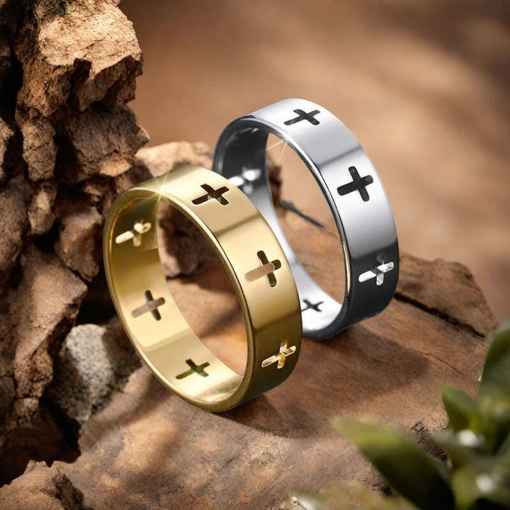 Christianartworkshop Ring mit mehreren Kreuzausschnitten: Zweifarbiger Edelstahl-Glaubensschmuck - image 3