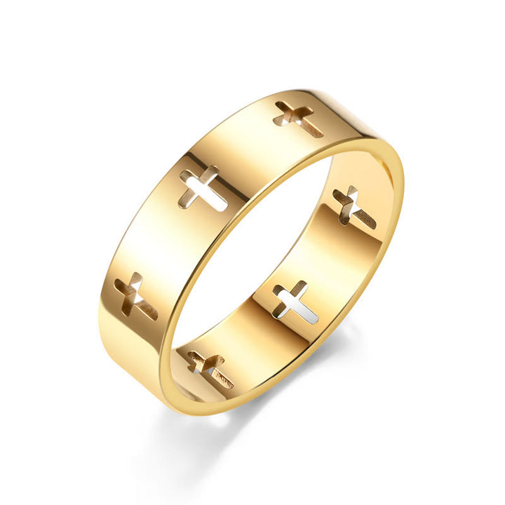 Christianartworkshop Ring mit mehreren Kreuzausschnitten: Zweifarbiger Edelstahl-Glaubensschmuck - image 2
