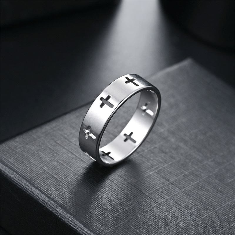 Christianartworkshop Ring mit mehreren Kreuzausschnitten: Zweifarbiger Edelstahl-Glaubensschmuck - Silber - US 11 - image 4