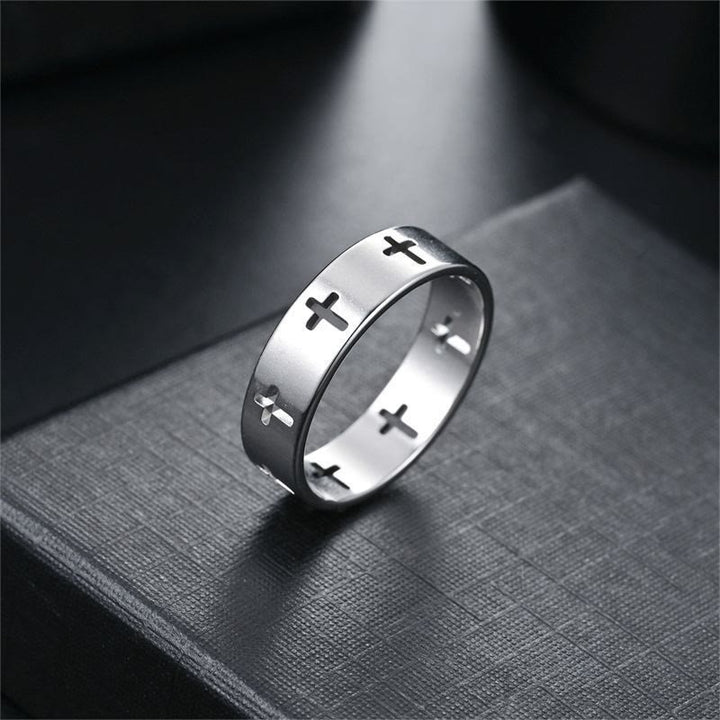 Christianartworkshop Ring mit mehreren Kreuzausschnitten: Zweifarbiger Edelstahl-Glaubensschmuck - Silber - US 11 - image 4