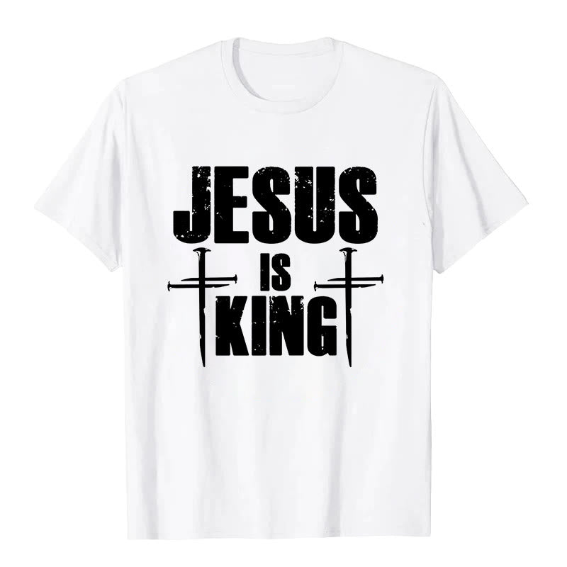 Christianartworkshop Jesus ist König 3-Nagel-Kreuz Christliches T-Shirt - Weiß - 2XL - image 0