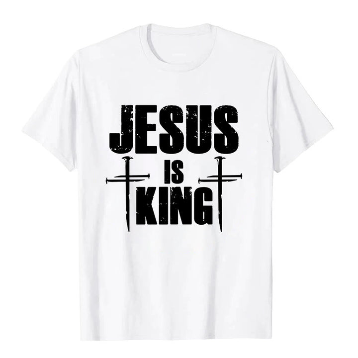 Christianartworkshop Jesus ist König 3-Nagel-Kreuz Christliches T-Shirt - Weiß - 2XL - image 0