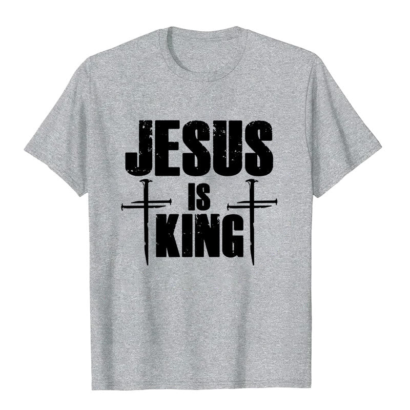 Christianartworkshop Jesus ist König 3-Nagel-Kreuz Christliches T-Shirt - Grau - 2XL - image 8