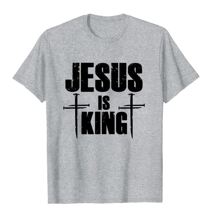 Christianartworkshop Jesus ist König 3-Nagel-Kreuz Christliches T-Shirt - Grau - 2XL - image 8