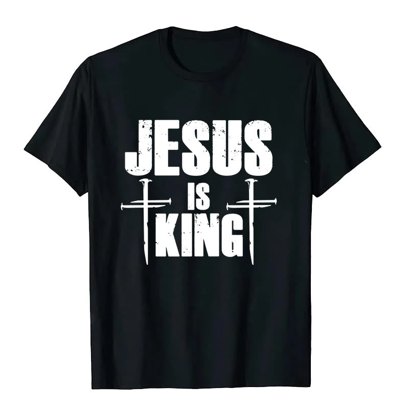 Christianartworkshop Jesus ist König 3-Nagel-Kreuz Christliches T-Shirt - Schwarz - 2XL - image 5