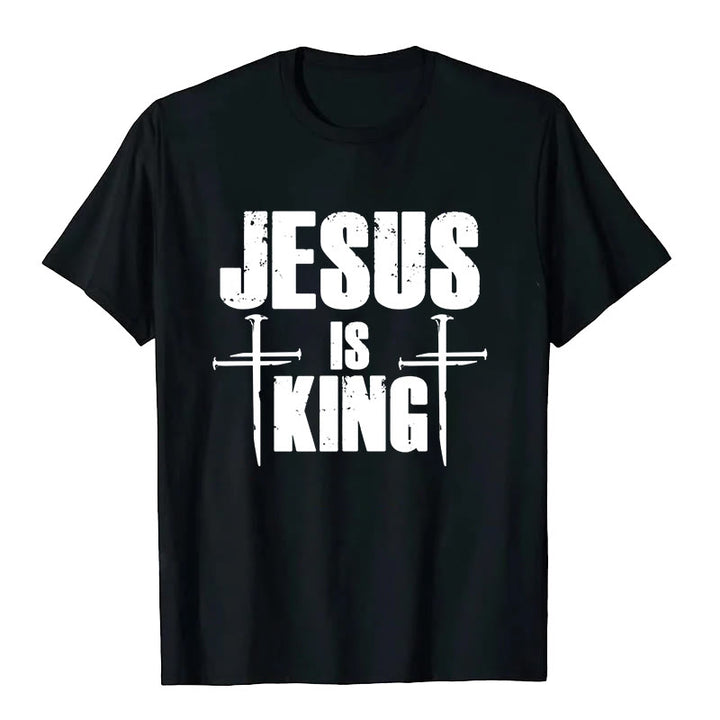 Christianartworkshop Jesus ist König 3-Nagel-Kreuz Christliches T-Shirt - Schwarz - 2XL - image 5