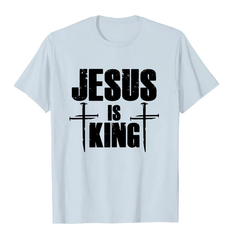 Christianartworkshop Jesus ist König 3-Nagel-Kreuz Christliches T-Shirt - Blau - 2XL - image 7