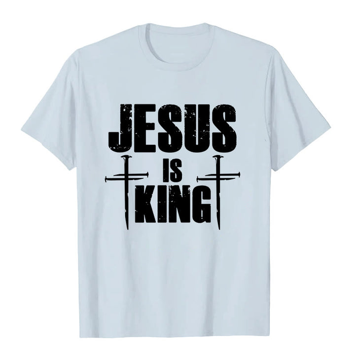 Christianartworkshop Jesus ist König 3-Nagel-Kreuz Christliches T-Shirt - Blau - 2XL - image 7