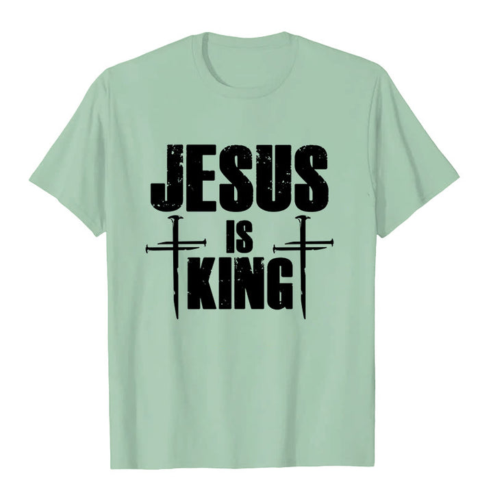 Christianartworkshop Jesus ist König 3-Nagel-Kreuz Christliches T-Shirt - Hellgrün - 2XL - image 3