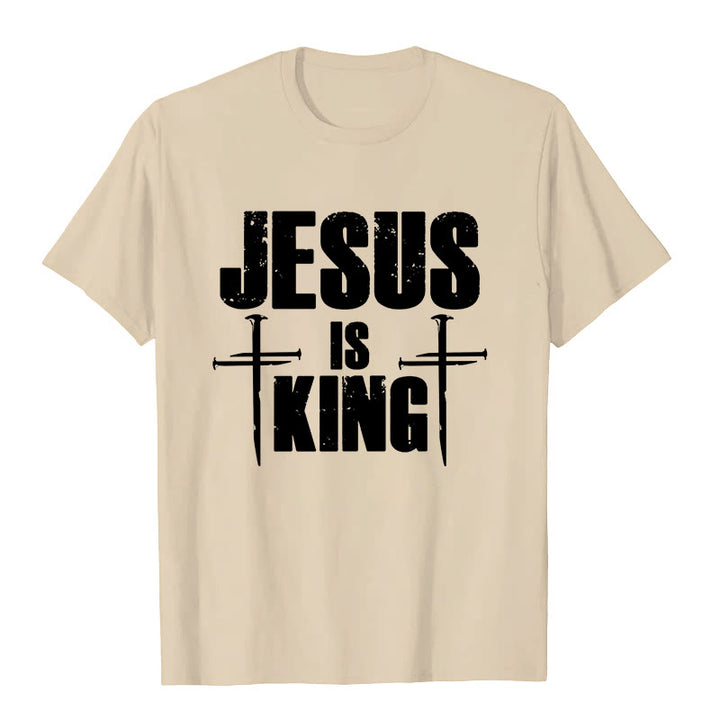 Christianartworkshop Jesus ist König 3-Nagel-Kreuz Christliches T-Shirt - Beige - 2XL - image 1