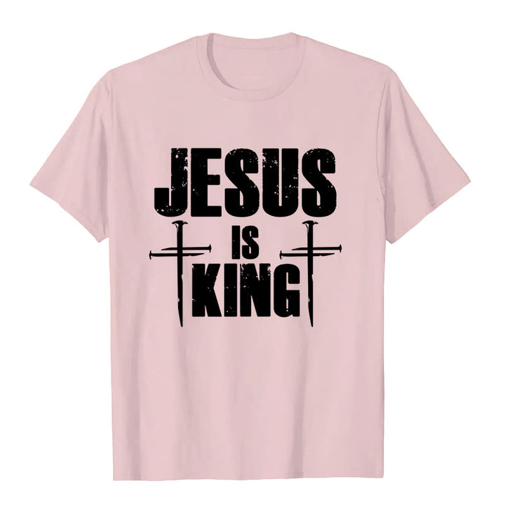 Christianartworkshop Jesus ist König 3-Nagel-Kreuz Christliches T-Shirt - Rosa - 2XL - image 6