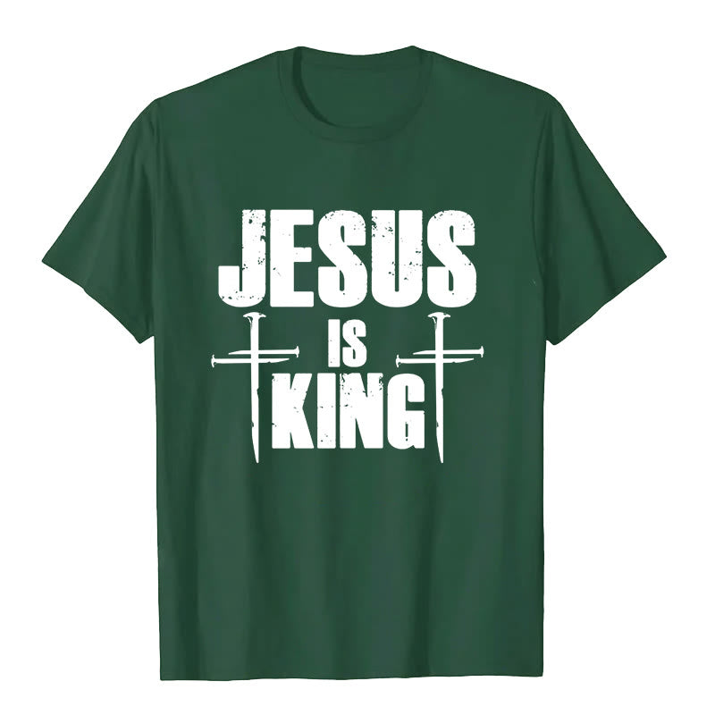 Christianartworkshop Jesus ist König 3-Nagel-Kreuz Christliches T-Shirt - Dunkelgrün - 2XL - image 2