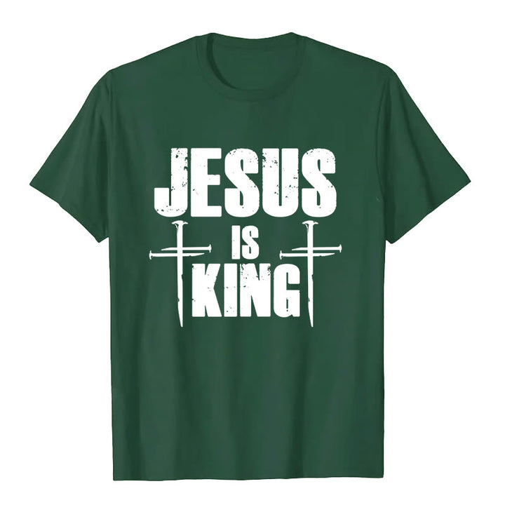 Christianartworkshop Jesus ist König 3-Nagel-Kreuz Christliches T-Shirt - Dunkelgrün - 2XL - image 2
