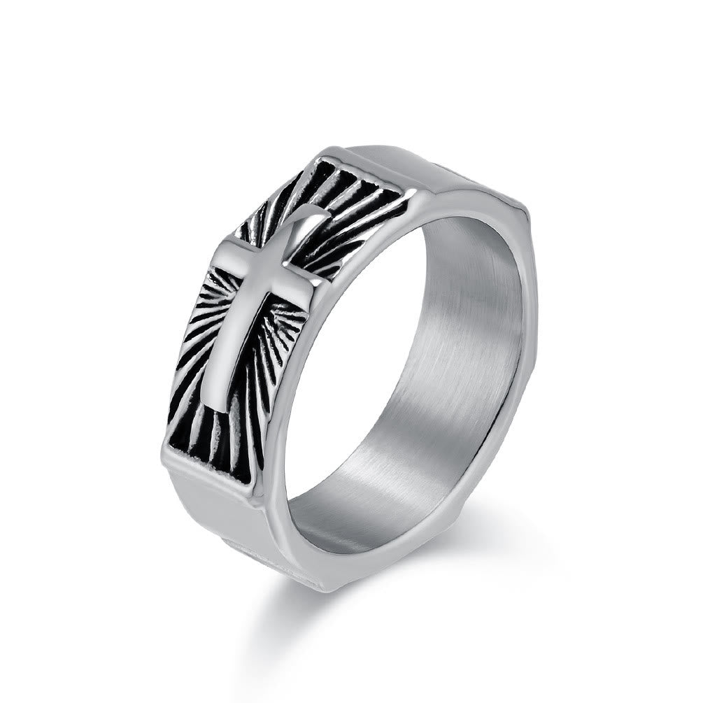 Christianartworkshop Dreifarbiges Ringset mit strahlendem Kreuz: Gold, Silber, Schwarz, Edgy Faith Jewelry - Silber - US13 - image 0