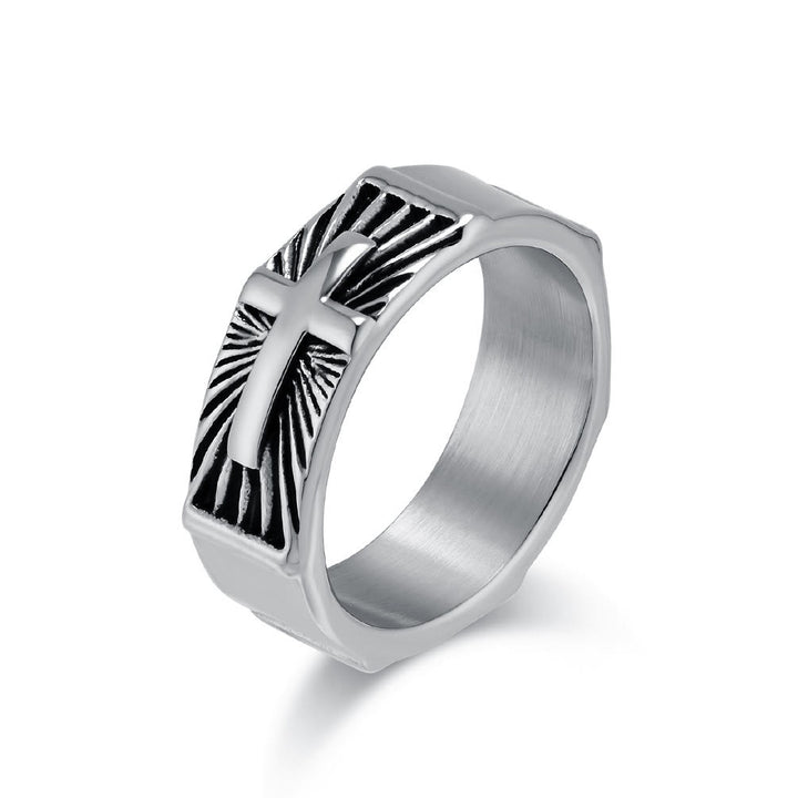 Christianartworkshop Dreifarbiges Ringset mit strahlendem Kreuz: Gold, Silber, Schwarz, Edgy Faith Jewelry - Silber - US13 - image 0