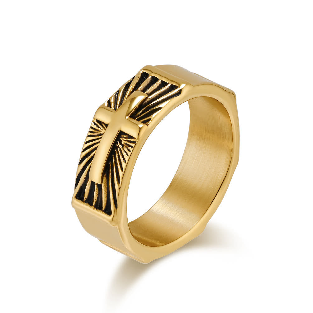 Christianartworkshop Dreifarbiges Ringset mit strahlendem Kreuz: Gold, Silber, Schwarz, Edgy Faith Jewelry - Golden - US13 - image 3