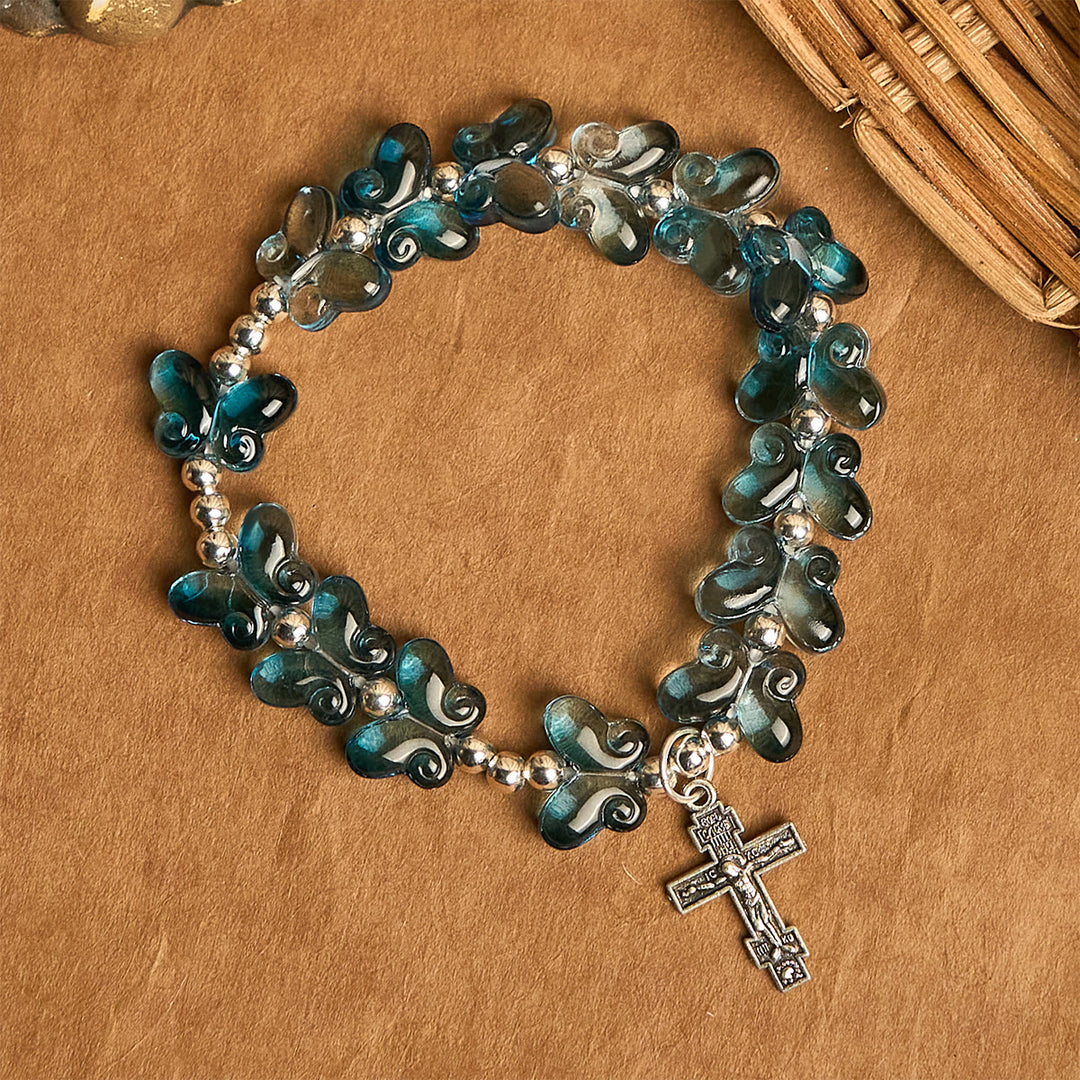 Christianartworkshop Wings of Devotion Schimmerndes blaues Schmetterlings-Gebetsarmband, Tier-Rosenkranz - image 15