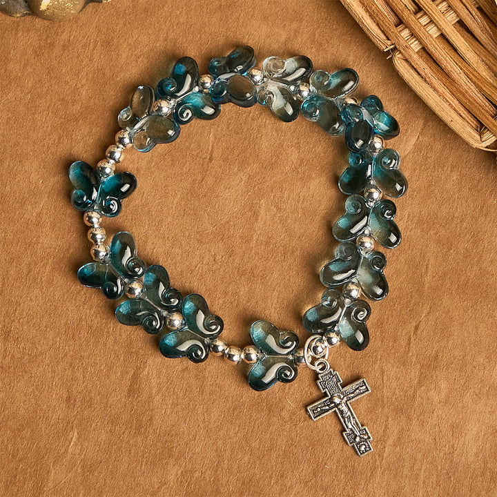 Christianartworkshop Wings of Devotion Schimmerndes blaues Schmetterlings-Gebetsarmband, Tier-Rosenkranz - image 15