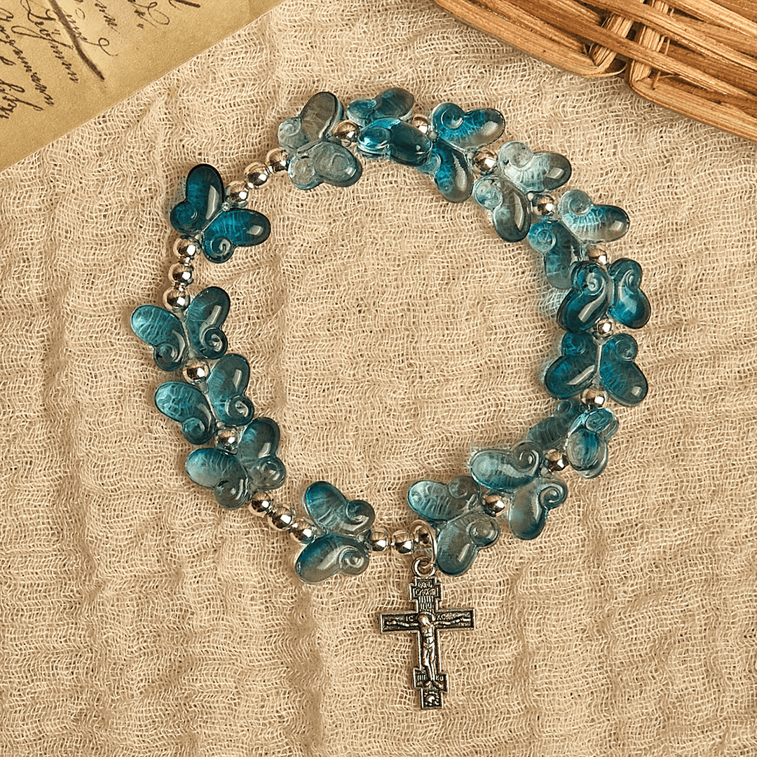 Christianartworkshop Wings of Devotion Schimmerndes blaues Schmetterlings-Gebetsarmband, Tier-Rosenkranz - image 14