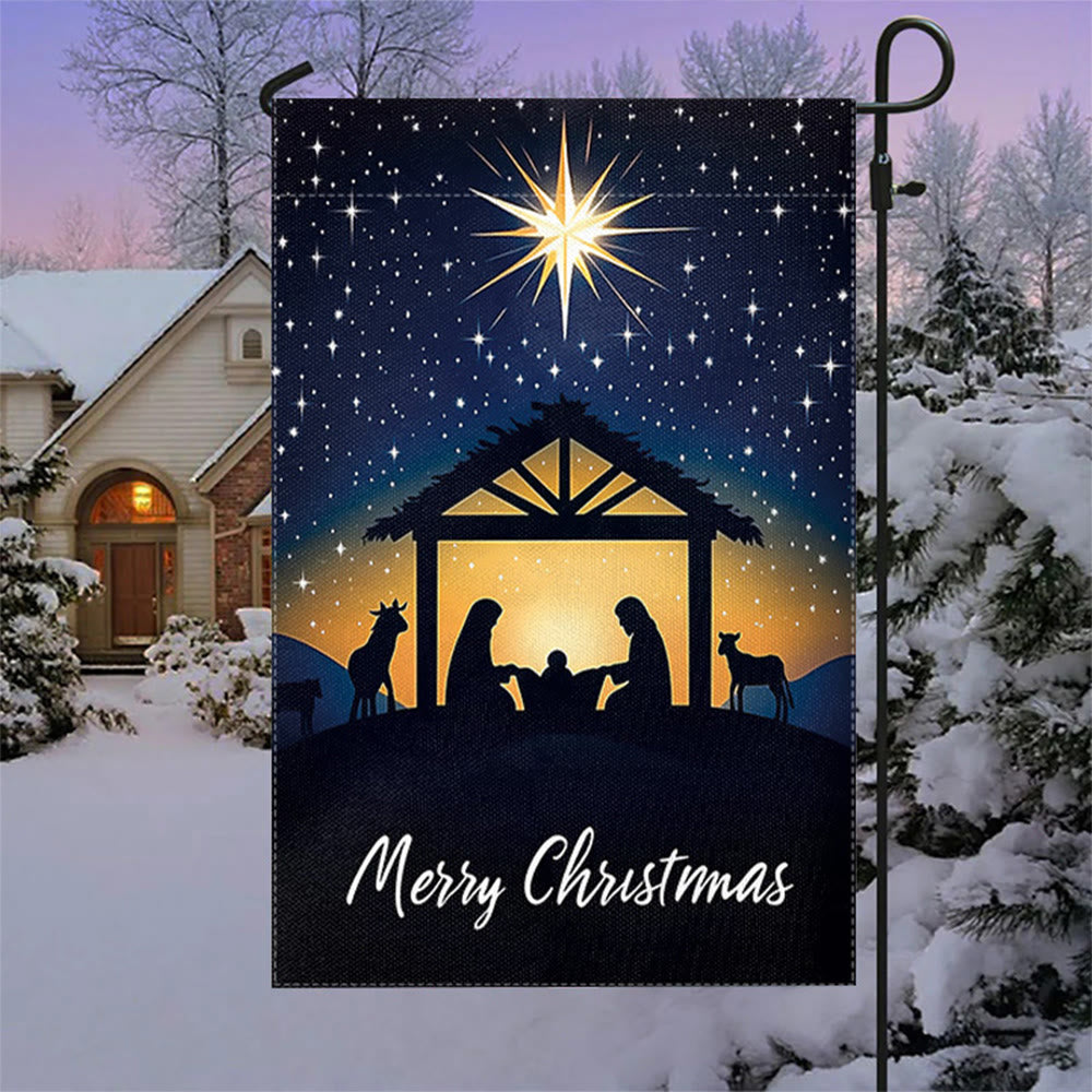 Christianartworkshop Weihnachtsflagge für den Garten, Bethlehem-Stern und Heilige Familie: Frohe Weihnachten - image 1