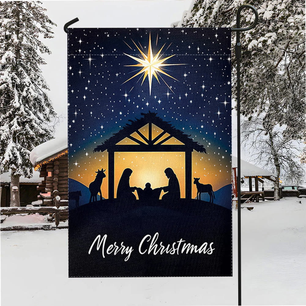 Christianartworkshop Weihnachtsflagge für den Garten, Bethlehem-Stern und Heilige Familie: Frohe Weihnachten - image 5