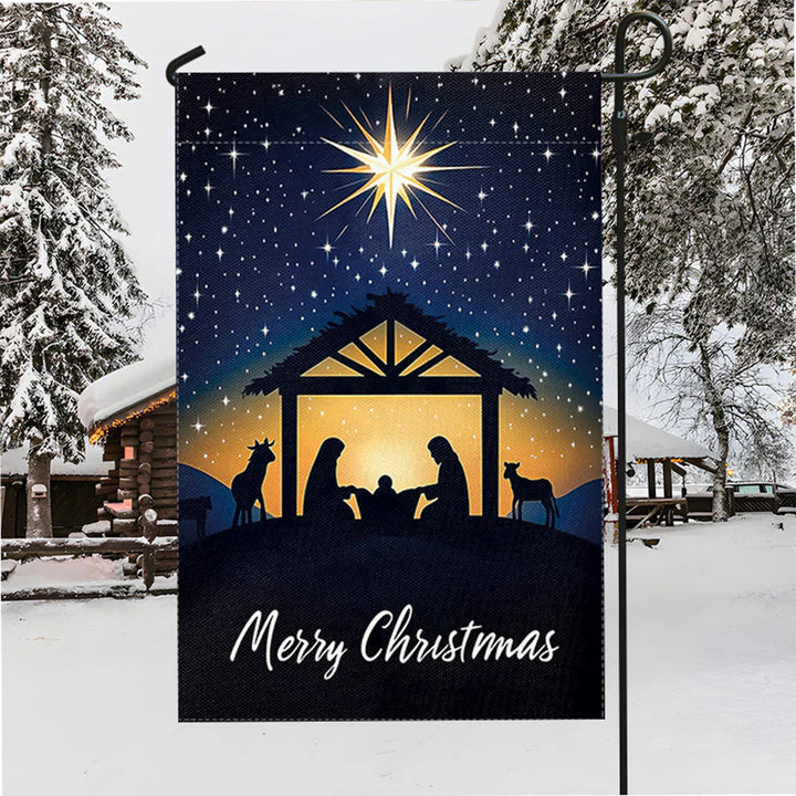 Christianartworkshop Weihnachtsflagge für den Garten, Bethlehem-Stern und Heilige Familie: Frohe Weihnachten - image 5