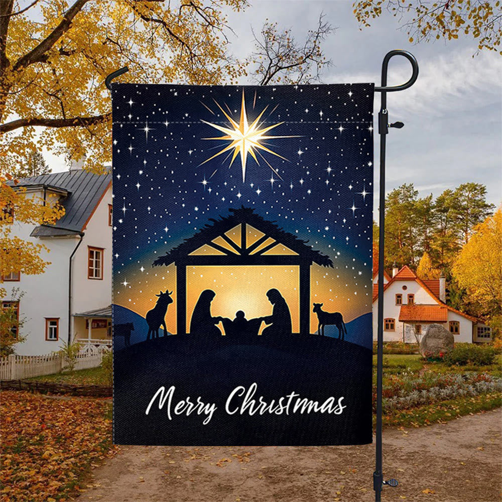 Christianartworkshop Weihnachtsflagge für den Garten, Bethlehem-Stern und Heilige Familie: Frohe Weihnachten - image 6