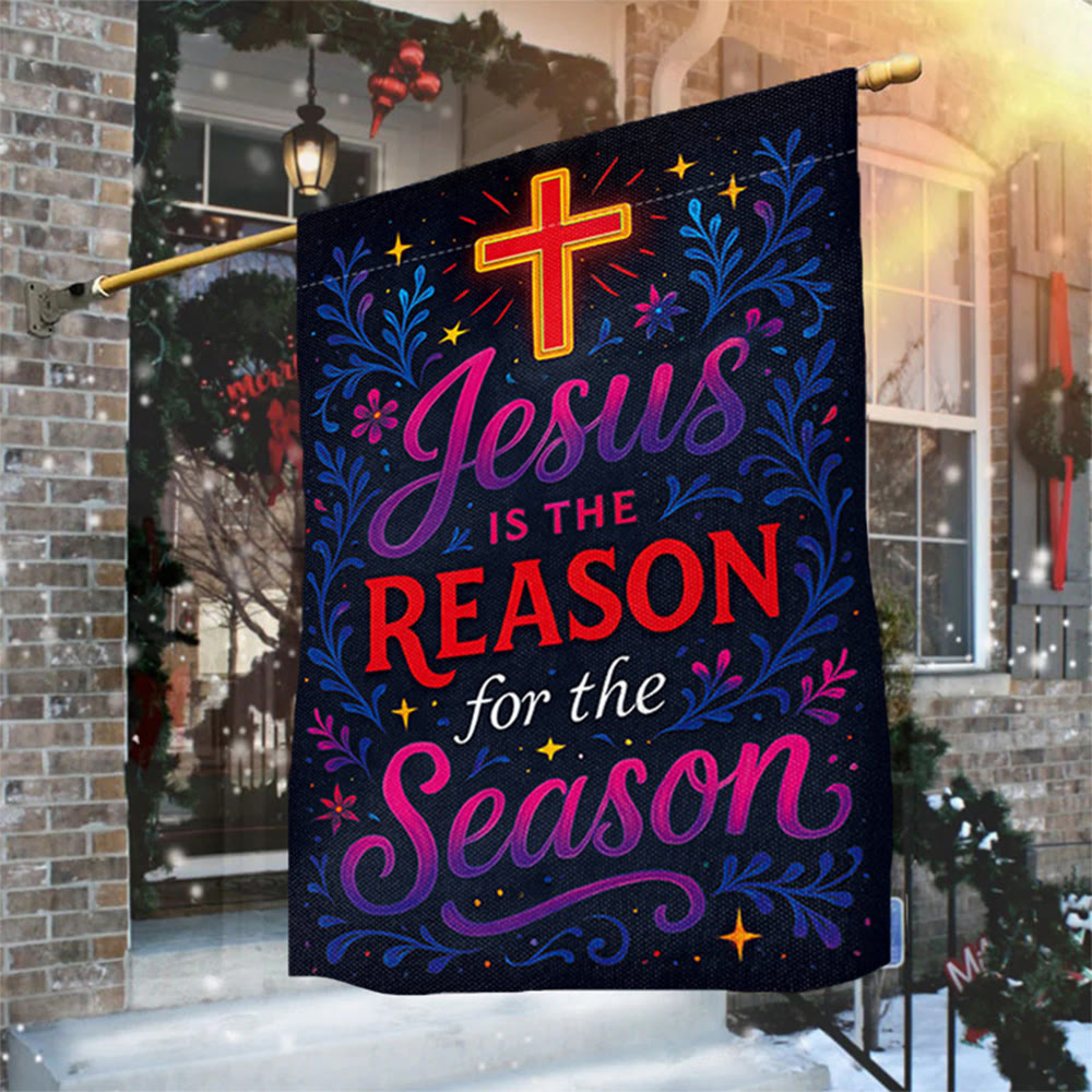 Christianartworkshop Gartenflagge mit lebendigem Schriftzug „Jesus is the Reason Cross“ - image 1