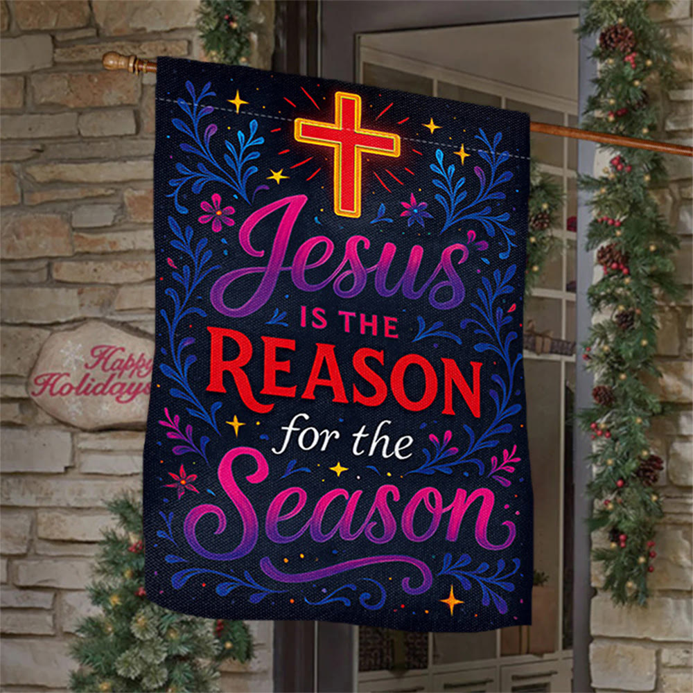 Christianartworkshop Gartenflagge mit lebendigem Schriftzug „Jesus is the Reason Cross“ - 90×150cm (3×5 Fuß) - image 0