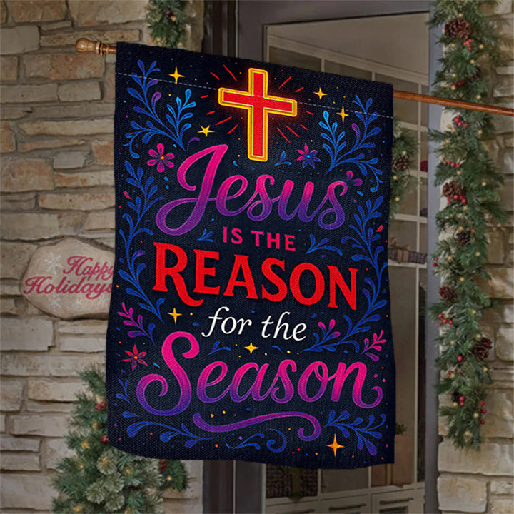 Christianartworkshop Gartenflagge mit lebendigem Schriftzug „Jesus is the Reason Cross“ - 90×150cm (3×5 Fuß) - image 0