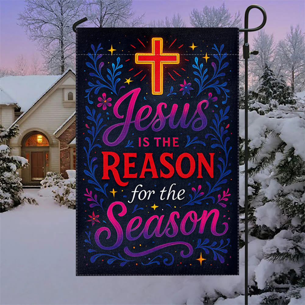 Christianartworkshop Gartenflagge mit lebendigem Schriftzug „Jesus is the Reason Cross“ - image 2