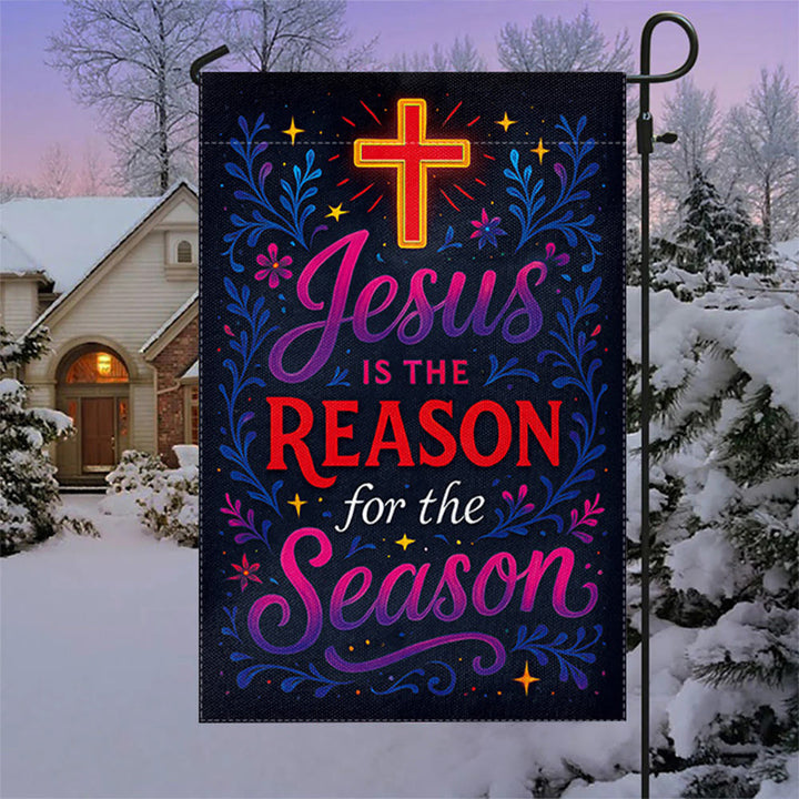 Christianartworkshop Gartenflagge mit lebendigem Schriftzug „Jesus is the Reason Cross“ - image 2