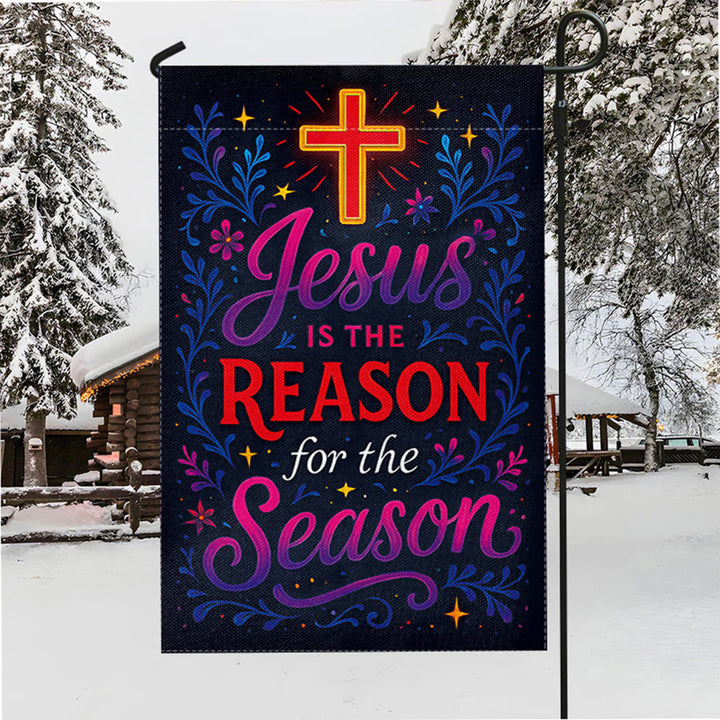 Christianartworkshop Gartenflagge mit lebendigem Schriftzug „Jesus is the Reason Cross“ - image 3