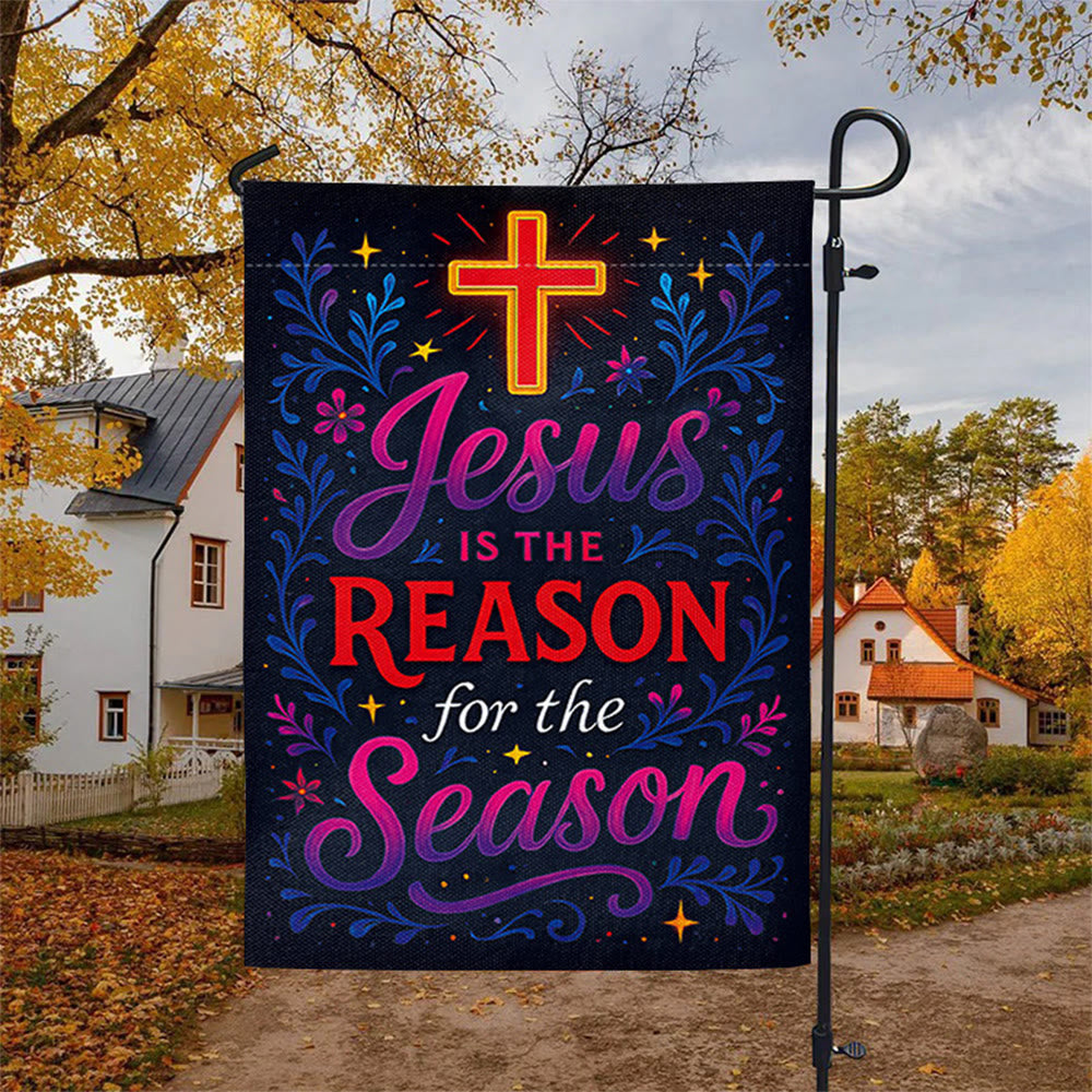 Christianartworkshop Gartenflagge mit lebendigem Schriftzug „Jesus is the Reason Cross“ - image 4