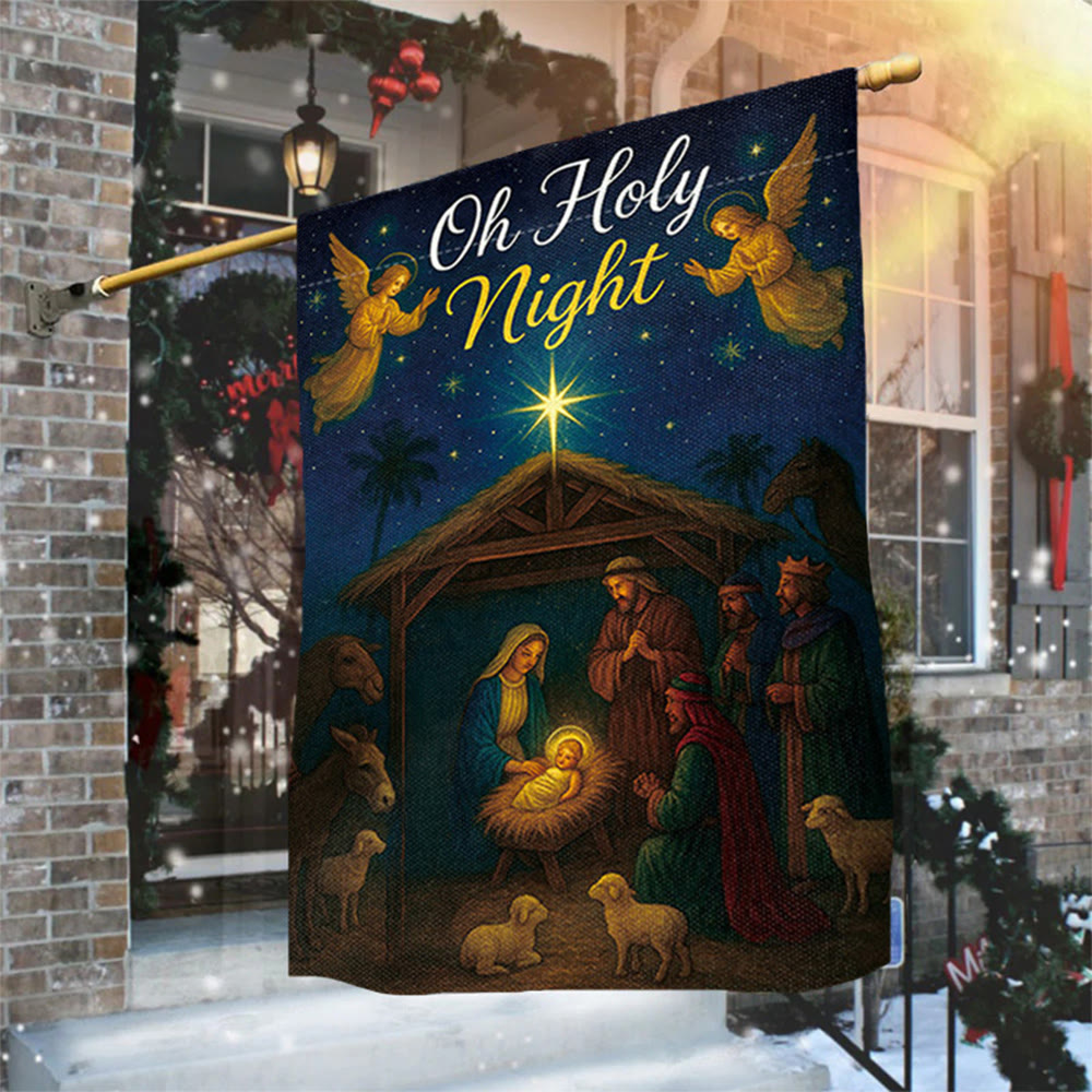 Christianartworkshop Oh Holy Night Krippen-Gartenflagge mit Engeln und Stern: Weihnachts-Glaubensdekor - image 1