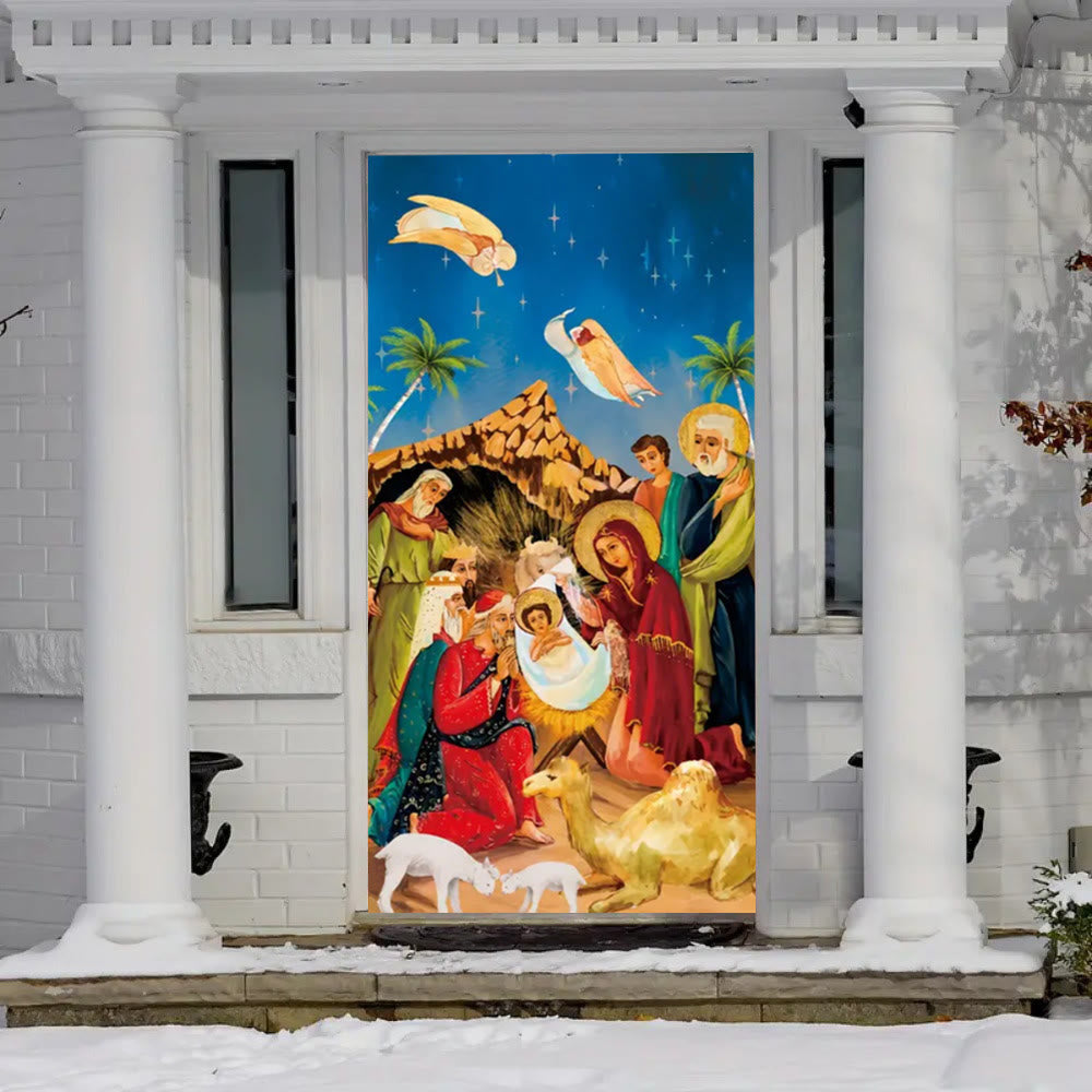 Christianartworkshop Türvorhang mit lebendiger Weihnachtskrippe: Engel, Weise Männer und Heilige Familie - image 1
