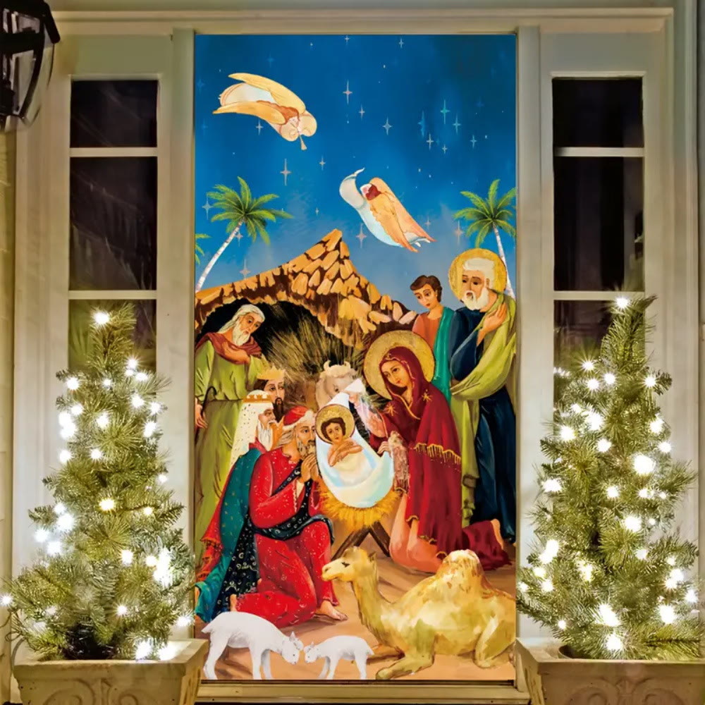Christianartworkshop Türvorhang mit lebendiger Weihnachtskrippe: Engel, Weise Männer und Heilige Familie - 90*180cm - image 0