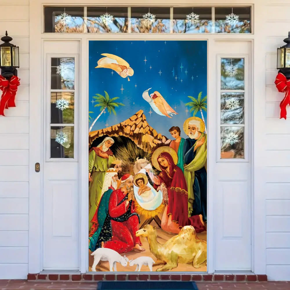 Christianartworkshop Türvorhang mit lebendiger Weihnachtskrippe: Engel, Weise Männer und Heilige Familie - image 2